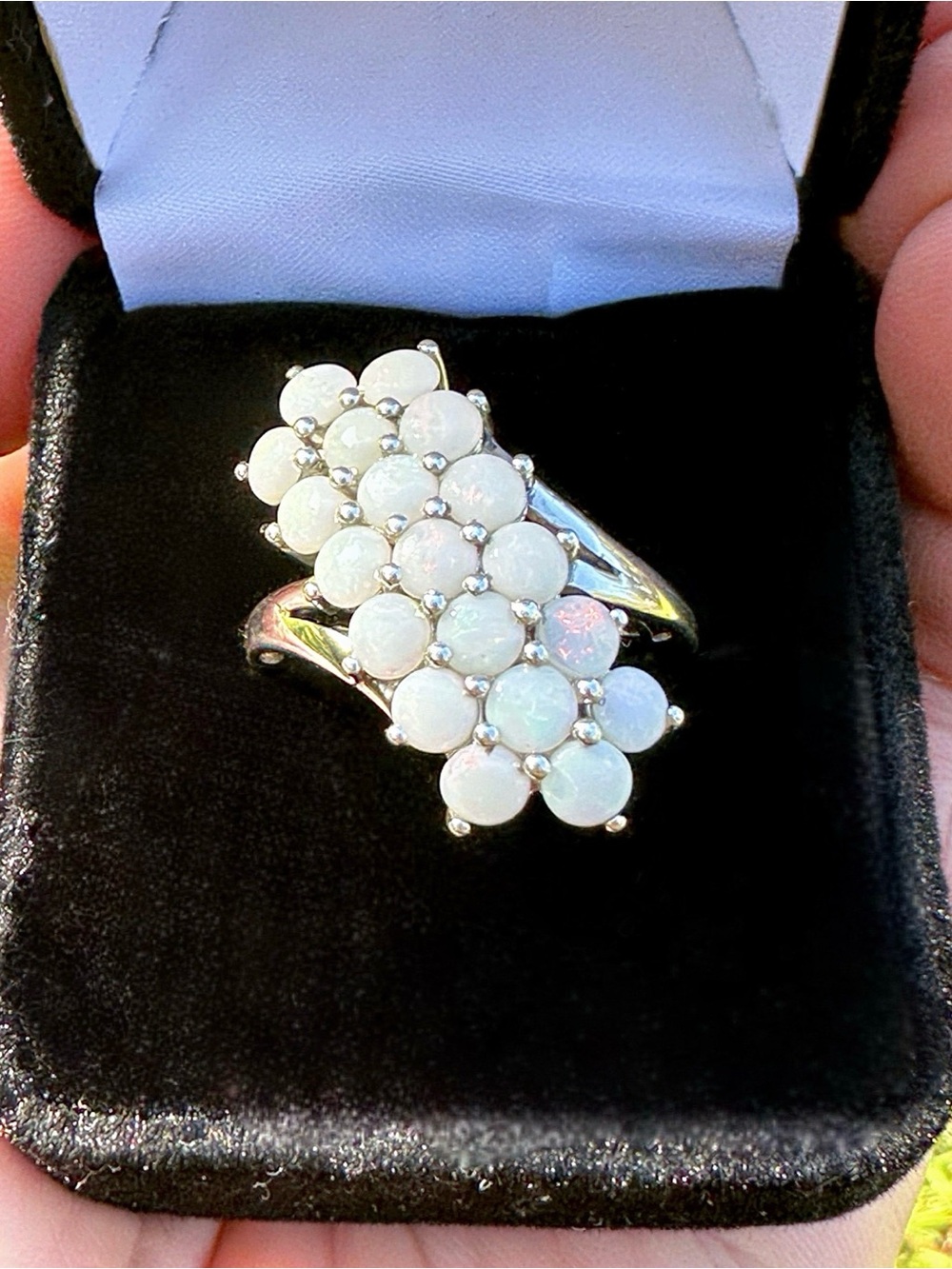 Genuine 3.5CT Natural Opal Cluster Statement Ring 925 Sterling Silver STS SZ 9
